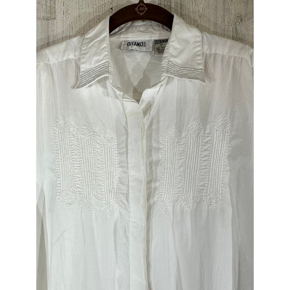 Gitano Vintage Button Up Blouse Size Large White … - image 6